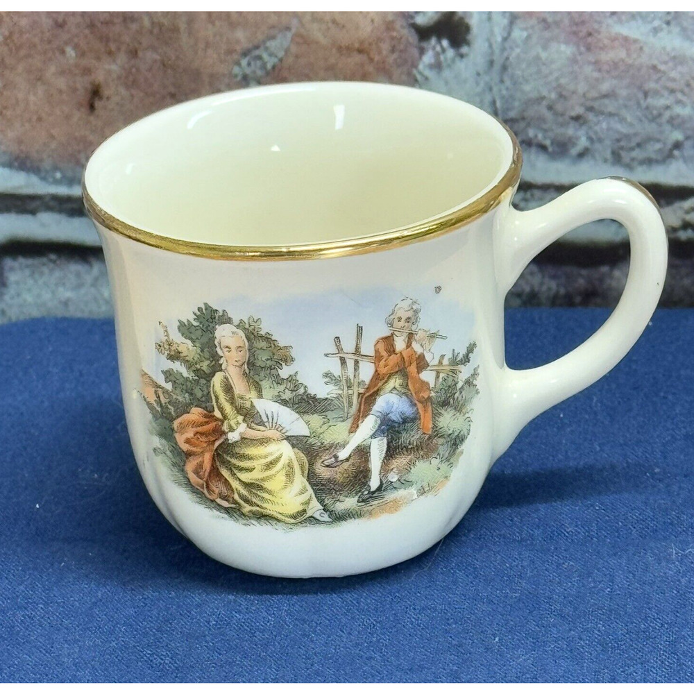 Vintage Gold Gilded Demitasse Tea Cup Garden‎ Scene Landscape Couple Colonial